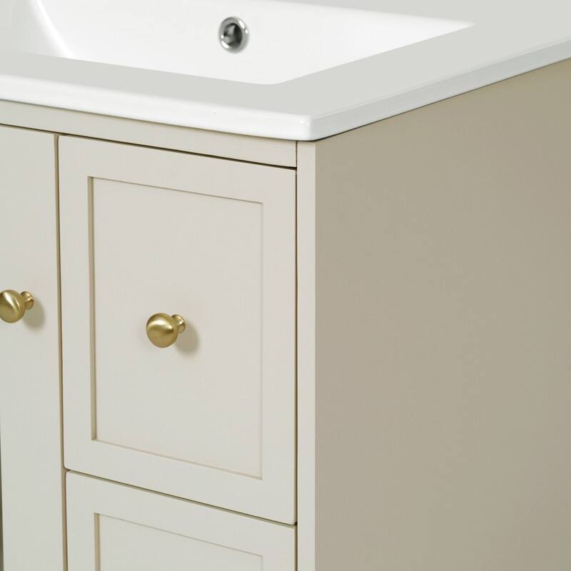 Wall Mounted 24" Bathroom Vanity Set with Ceramic Sink, Small Storage Bathroom Cabinet with 2 Drawers