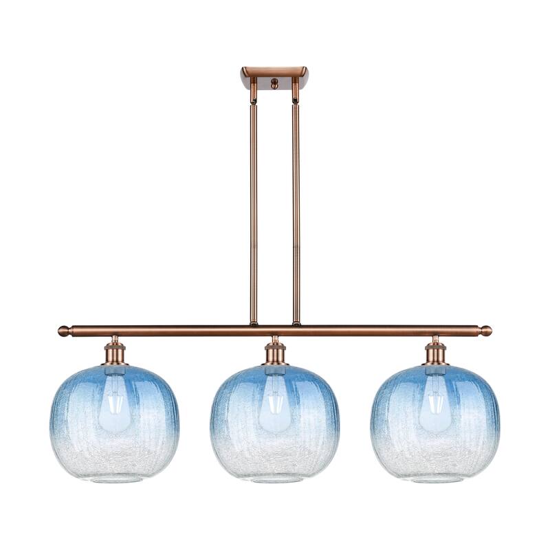 Innovations Lighting Endless Possibilities Ballston - Brookhaven Sphere - 3 Light 37" Stem Hung Island Light - Antique Copper/Sapphire Blue