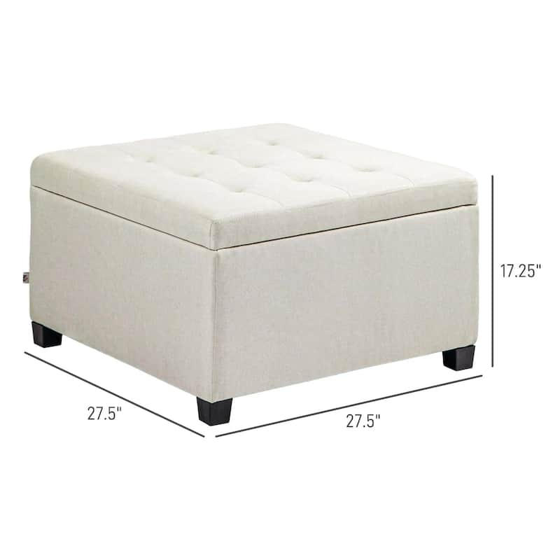 Round Storage Ottoman Bench, Button Tufted Ottoman with Flip Top