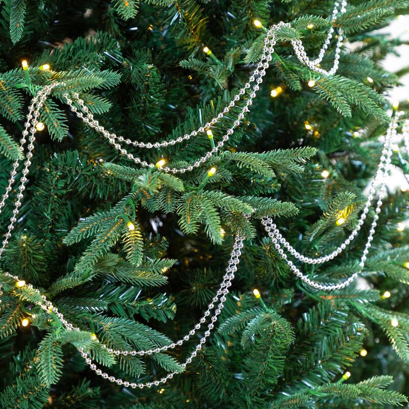 Shiny Beaded Christmas Garland -15' x .25" - Silver - Unlit