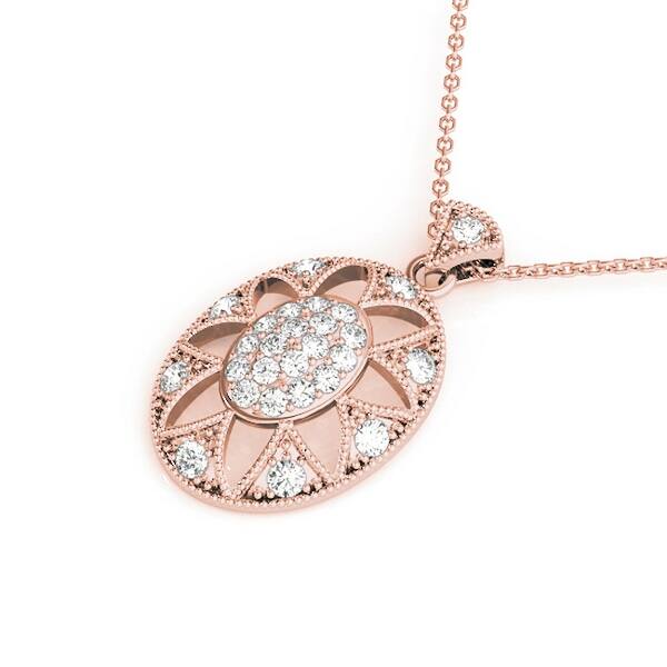 shop 14kt gold 1 3 ct fancy oval shaped round milgrain cut diamond cluster pendant amcor design on sale overstock 29963156 amcor design