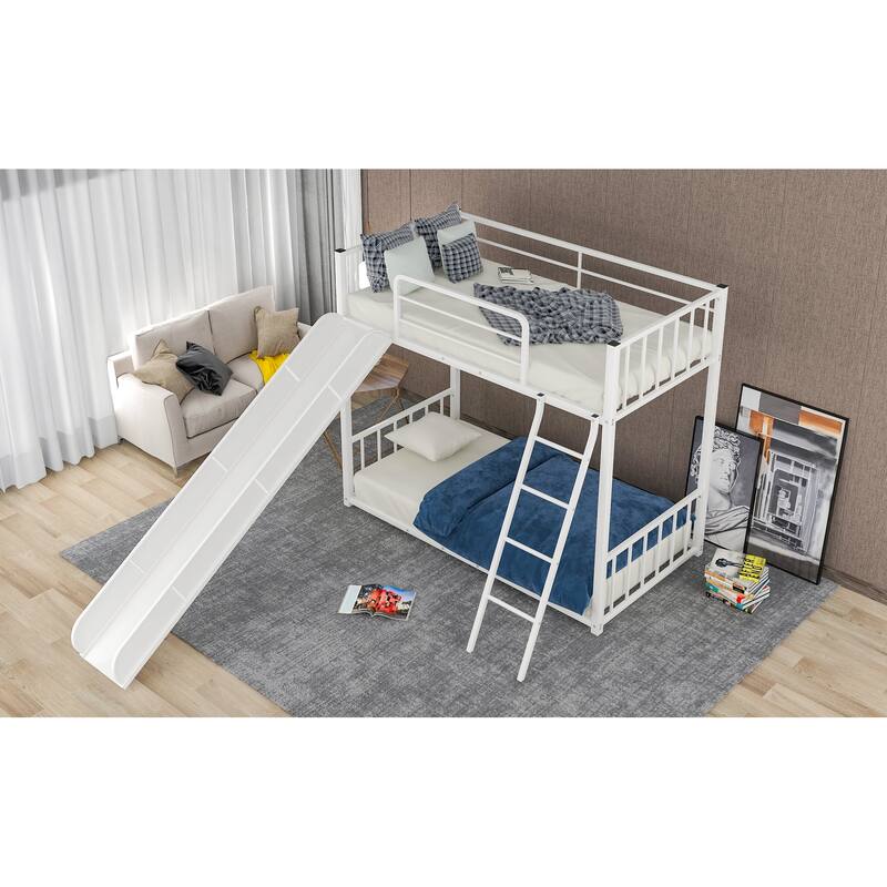 Modern Metal Twin over Twin Bunk Bed with Full Length Guardrails