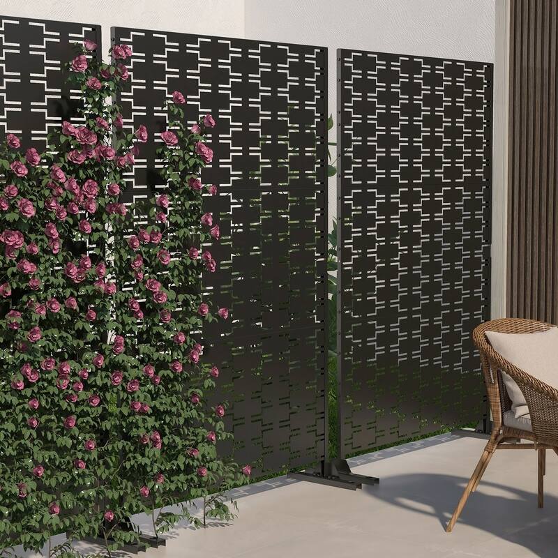 Free Standing Metal Privacy Screen Panel Decorative Outdoor Privacy Screen - 72"H x 47"W