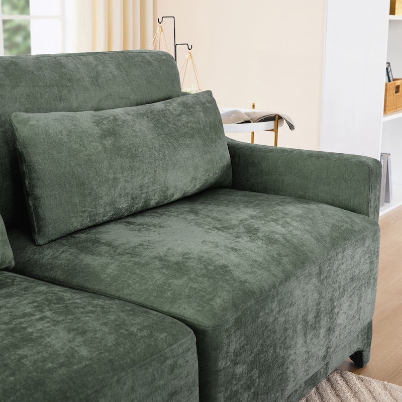 Four seater chenille sofa with lumbar pillow