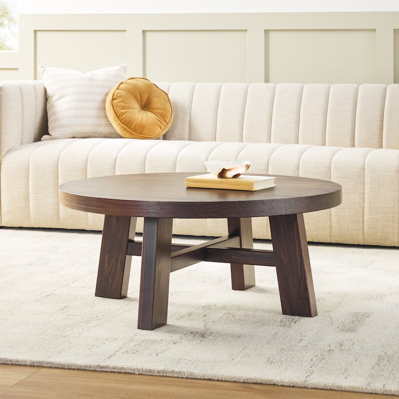 Walker Edison Modern Farmhouse Circle Solid Wood Coffee Table