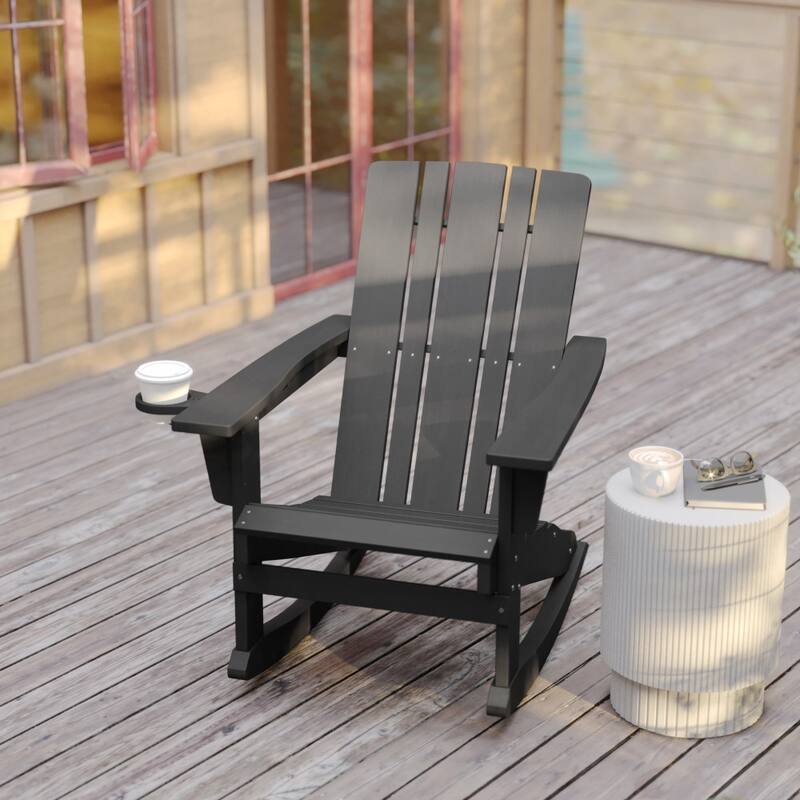 Commercial All-Weather Rocking Adirondack Chair with Swiveling Cupholder