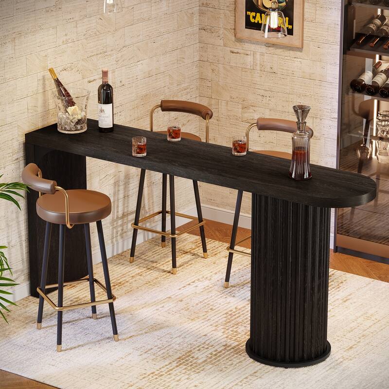 63 Inch Bar Table, Black Modern Counter Height Dining Table, Rectangle Pub Table - 63" L x 15.75" W x 35.83" H