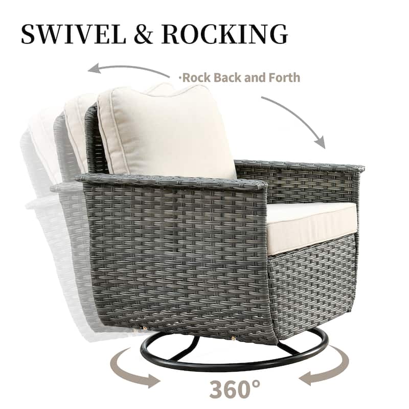 OVIOS 3-piece Pet-Friendly Patio Furniture Swivel Chairs Wicker Set