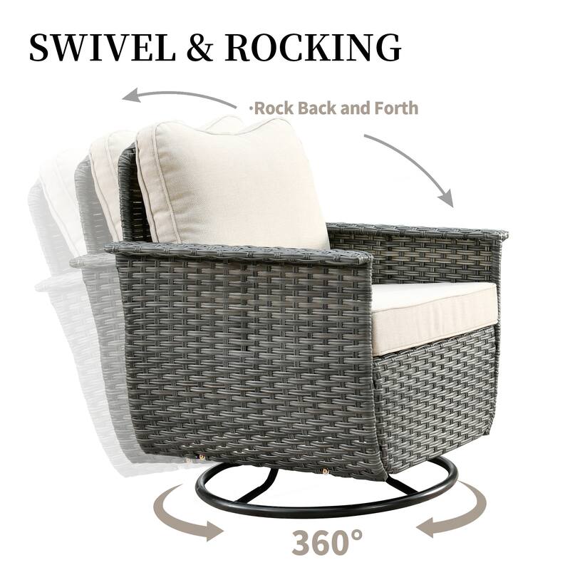 OVIOS 3piece PetFriendly Patio Furniture Swivel Chairs Wicker Set On Sale Bed Bath