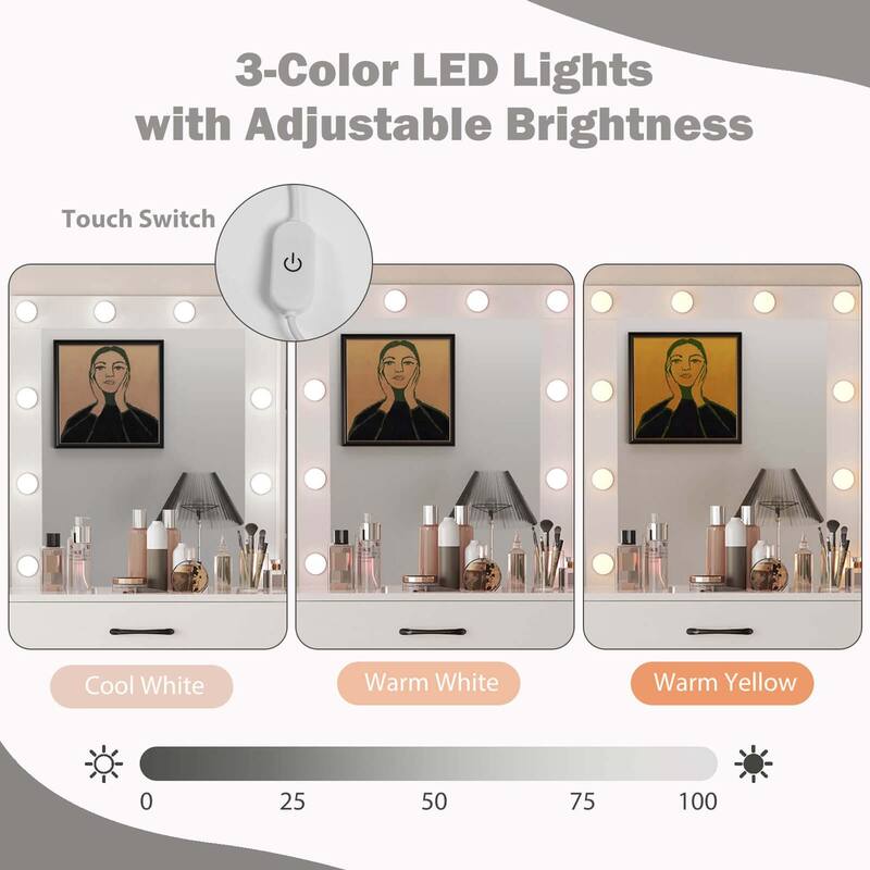 Costway Makeup Vanity Desk with Mirror and Lights Charging Station - 1 PCS