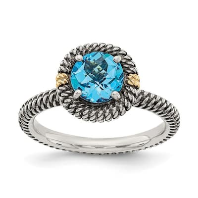 Curata 925 Sterling Silver With 14k Round Blue Topaz Ring