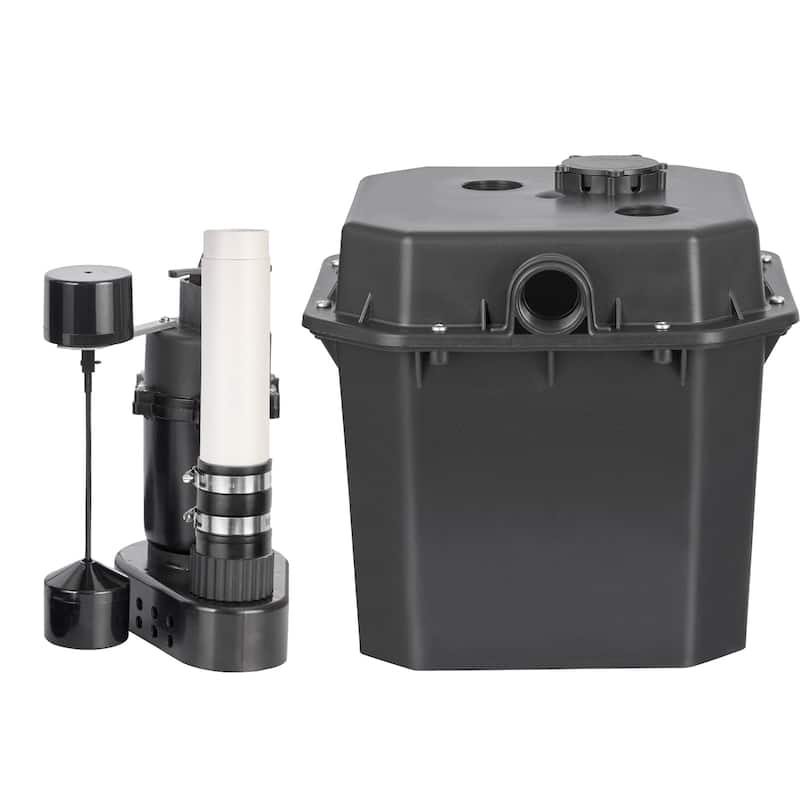 Utility Sink Pump System with 6 Gallon Basin, Automatic Utility/Laundry Sink Pump - 1/2 HP 28 ft