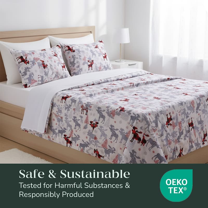 Feather & Stitch Cotton Flannel Sheets Set 4 Piece Bed Sheets Heavy Weight Bedding