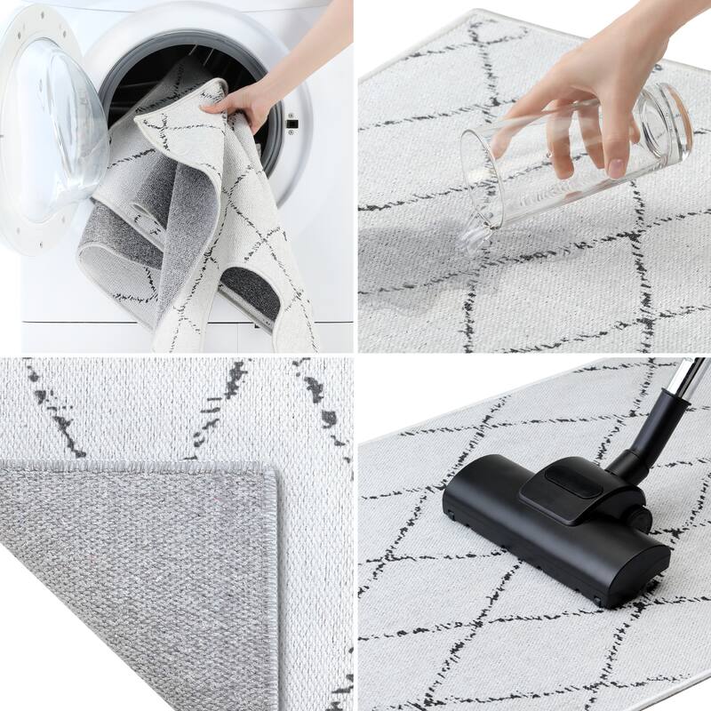 Geometric Design 3 Piece Bathroom Rugs Set - Non-Slip Ultra Thin Bath Rugs for Bathroom Floor - Washable Bathroom Mats Set