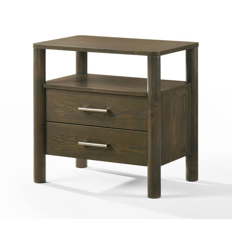 Cid Caro Nightstand, 2 Drawers 1 Shelf, Wenge Brown Rubberwood, 24 Inch