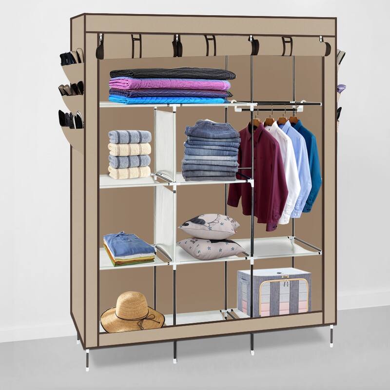 Fabric High-leg Steel 69-inch Wardrobe - Cream-coloured