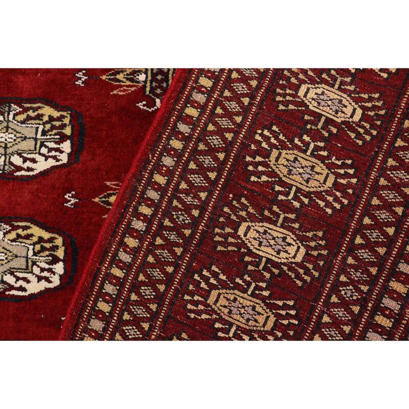 Rustic Bokhara Russo Red/Gray Hand Knotted Wool Rug - 4'0'' x 5'9''
