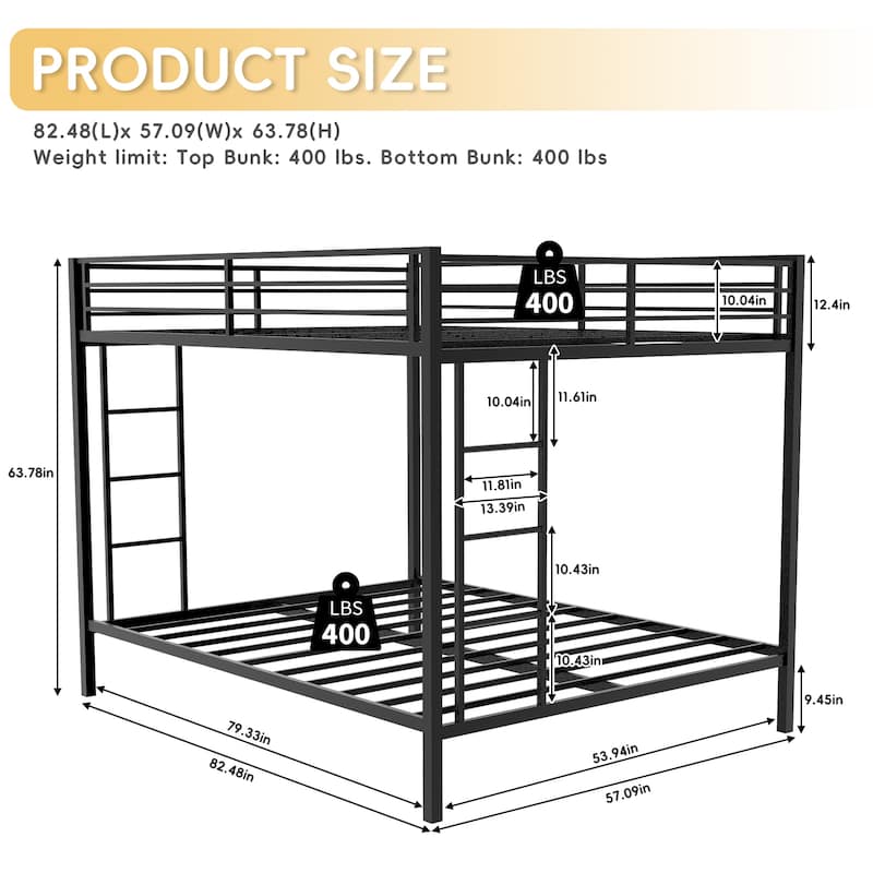 Space-Saving Twin & Full Metal Bunk Bed with Durable Frame for Small Rooms