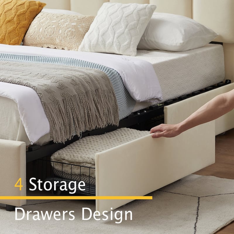 Javlergo Bed Frame with Storage Drawers, Upholstered Platform Bed Frame with Adjustable Headboard