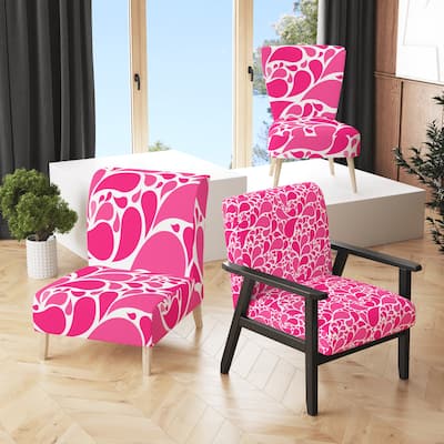Designart "Pink Floral Paisley" Upholstered Patterned Accent Chair and Arm Chair