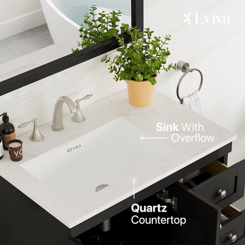 Eviva Acclaim 30"W x 22"D Bath Vanity with Carrara Quartz Top