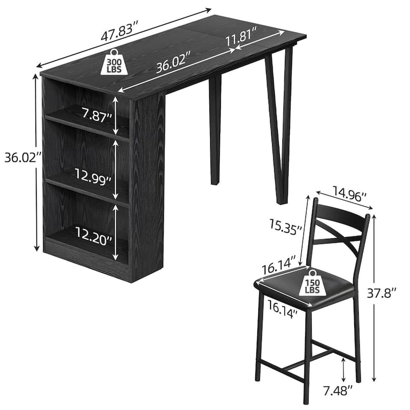 3 Piece Kitchen Table Set with 2 Upholstered Chairs, 1 Dining Table