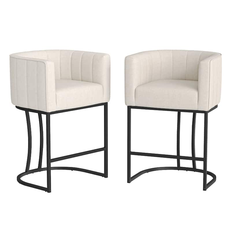 LUE BONA Modern 26.in Low Back Counter Height Barstools Upholstered/PU Leather Barrel Set of 2 Bar Stools with Metal Frame