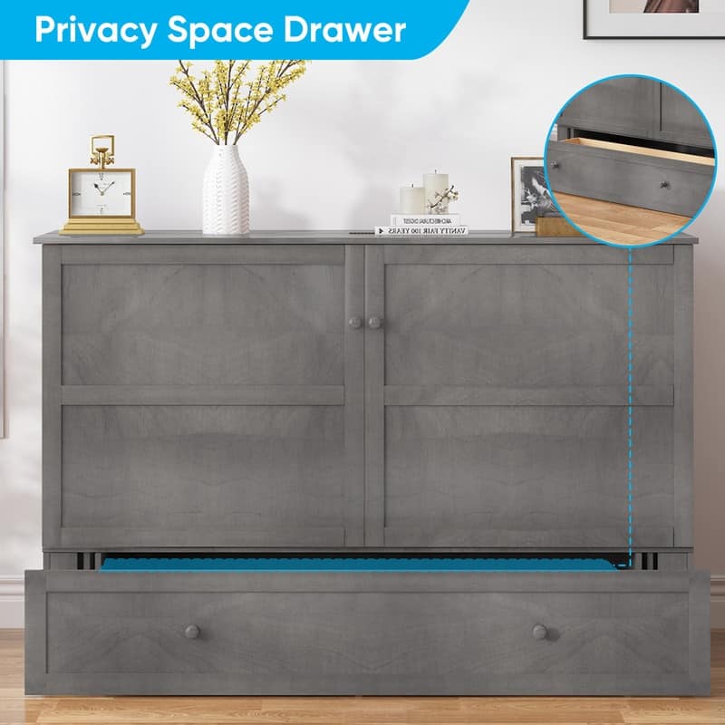 Mixoy Queen Horizontal Murphy Chest Bed with Mattress,Charging Station
