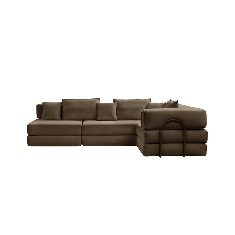 118.2" Oversized Modular Foldable Floor Sofa Couch, Corduroy Upholstered Convertible Sectional Sofa Bed w/ Pillows for Apartment