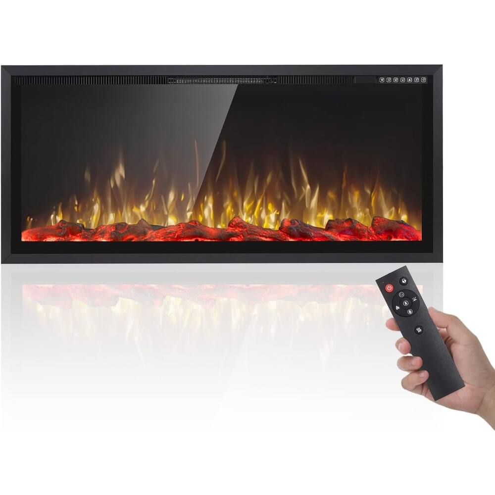 BOSSIN Recessed Wall Mount Electric Fireplace - Ultra-Narrow Frame, Low Noise, Remote w/Timer, Adjustable Flame Color & Speed