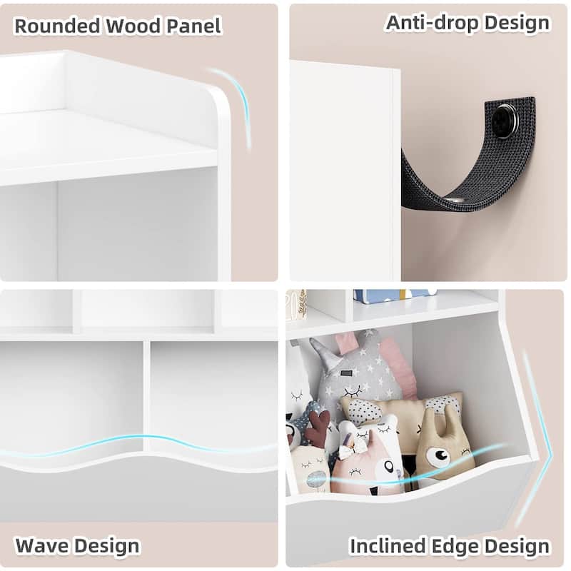 Kids Bookshelf and Bookcase Toy Storage Multi Shelf with Cubby Organizer Cabinet for Boys Girls