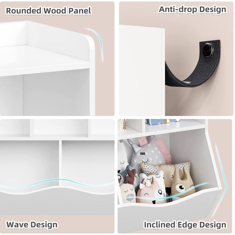 Toy Bookshelf and Bookcase, Multi Shelf with Cubby Organizer Cabinet for Storage Books and Toys