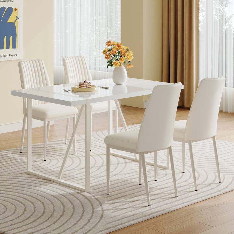 Modern Dining Set with Rectangular Table & Armless Vertical Stripe Chairs