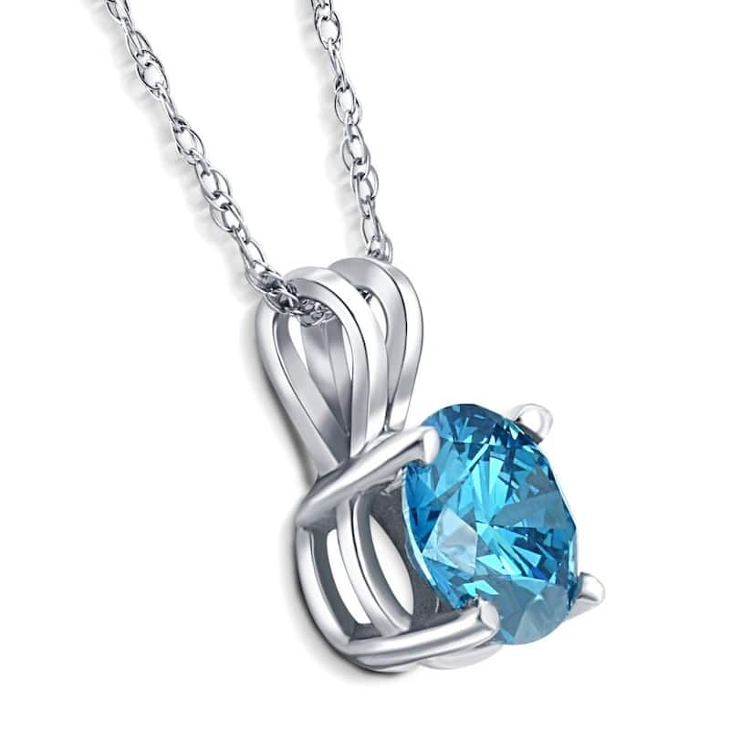 2ct Blue Diamond Solitaire White Gold Pendant Lab Grown