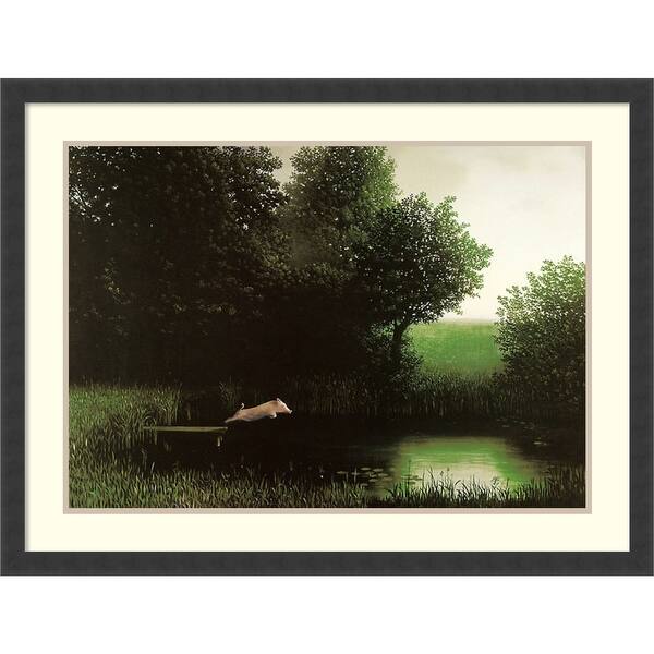 slide 1 of 6, Framed Art Print 'Diving Pig' by Michael Sowa 34 x 26-inch Wood - Black