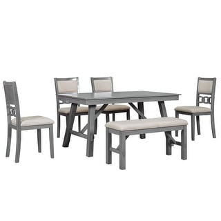 6-Piece Rectangular Dining Table Set w/Upholstered Chairs & Bench - Bed ...
