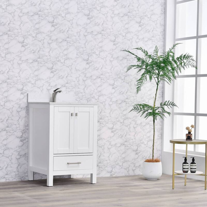 Prismatica 24 in. White Vanity with Countertop & Splash, Single Sink