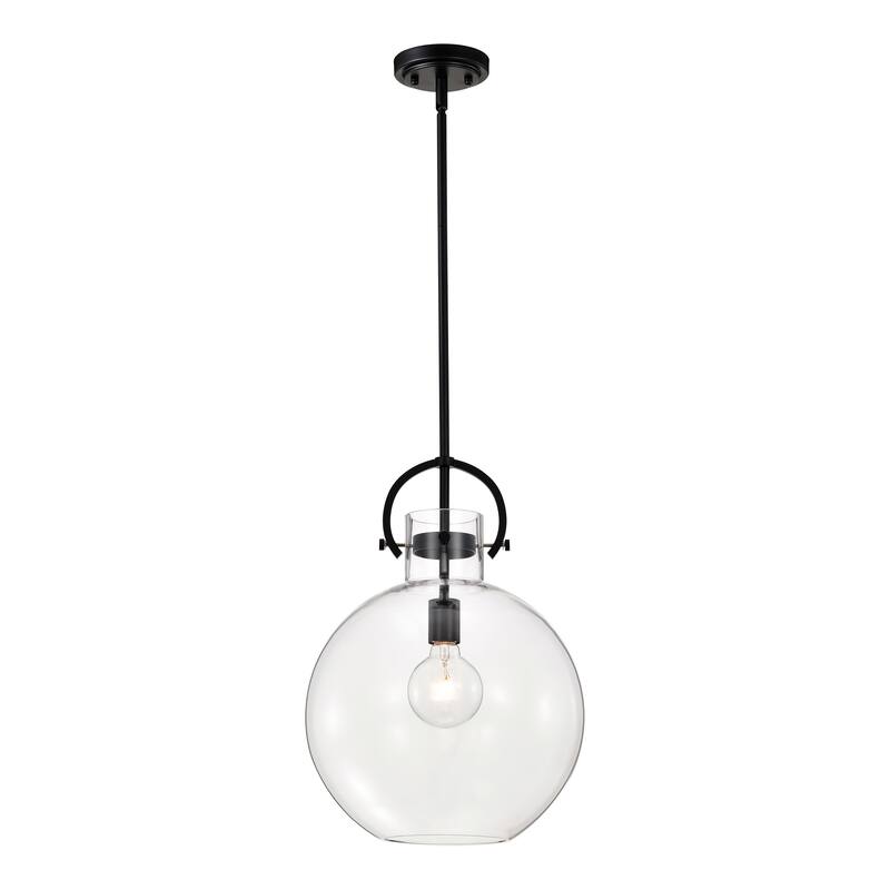 Matte Black 1-Light 14 Inch Globe Shaped Clear Glass Pendant