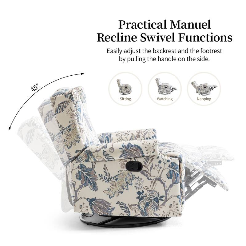 UIXE 2 Set Roderich Farmhouse Floral Print Swivel Rocker Push Back Recliner