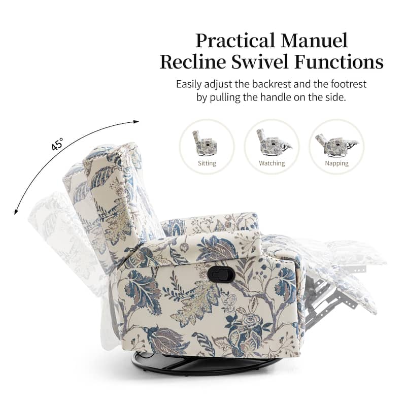 UIXE Roderich Farmhouse Floral Print Swivel Rocker Push Back Recliner