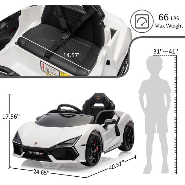 dimension image slide 4 of 7, 12V Kids Ride On Car, Licensed Lamborghini Revuelto Electric Car for Kids