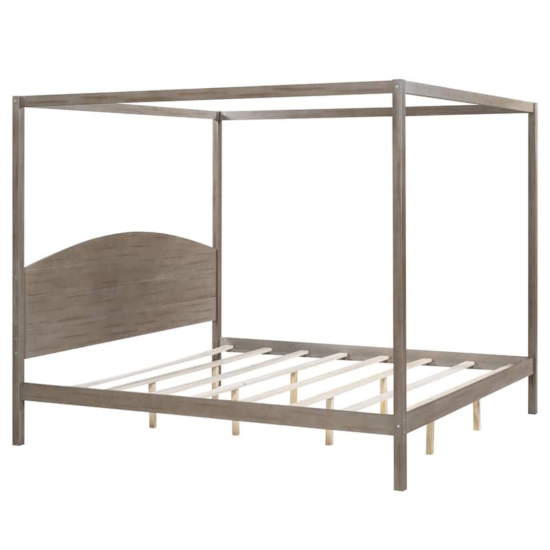 Pine Canopy Bed with Headboard & Support Legs