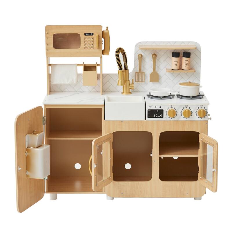 Teamson Kids Little Chef Wooden Play Kitchen for Toddlers, Kitchen Pretend Play with 14 Accessories for Ages 3-5