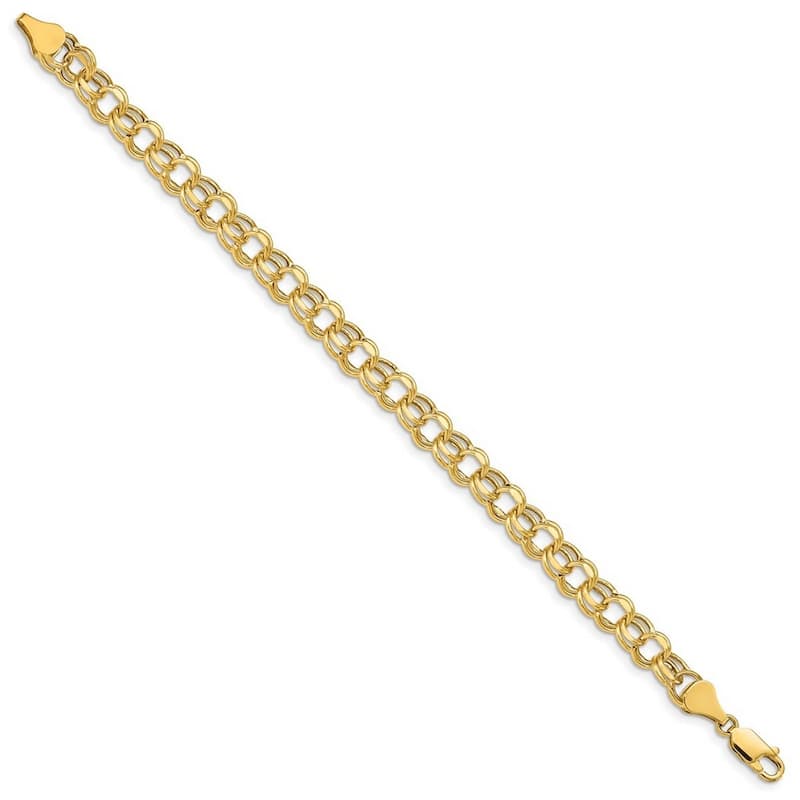 Curata 10k Yellow Gold 6.5mm Hollow Double Link Charm Bracelet Options: 7" 8"