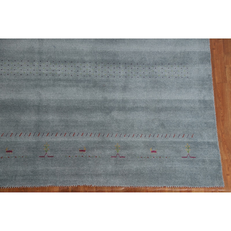 Hand Knotted Oriental 100% Wool Carpet Tribal Animal Pictorial Navy Blue & Blues Gabbeh Area Rug - 9' 11'' X 8' 2''