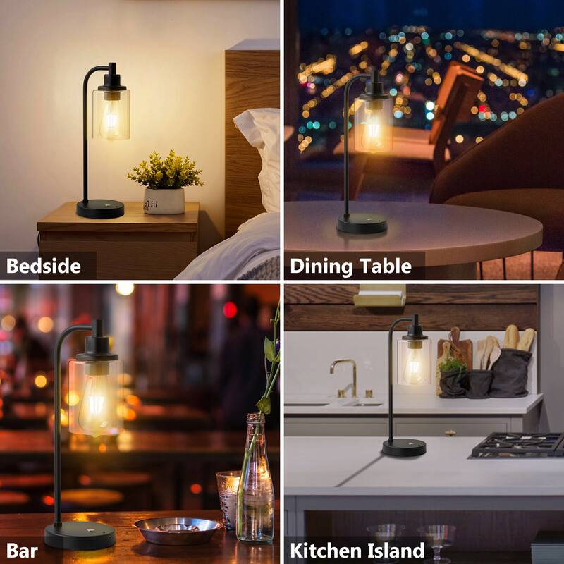 C Cattleya 2-Pack Battery-Operated Matte Black Table Lamp with Remote Control
