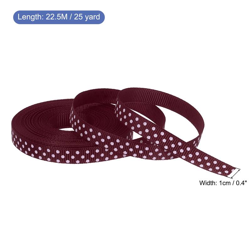 Grosgrain Ribbons with White Dots Ribbon Bow Decoration - Wine Red - 25 Yardx0.4 Inch
