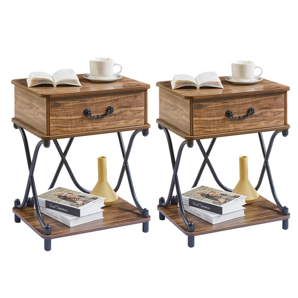 VECELO Modern Mid Century Nightstands Set of 2 End Table with 1-Drawer and Storage Shelf for Bedroom and Living Room