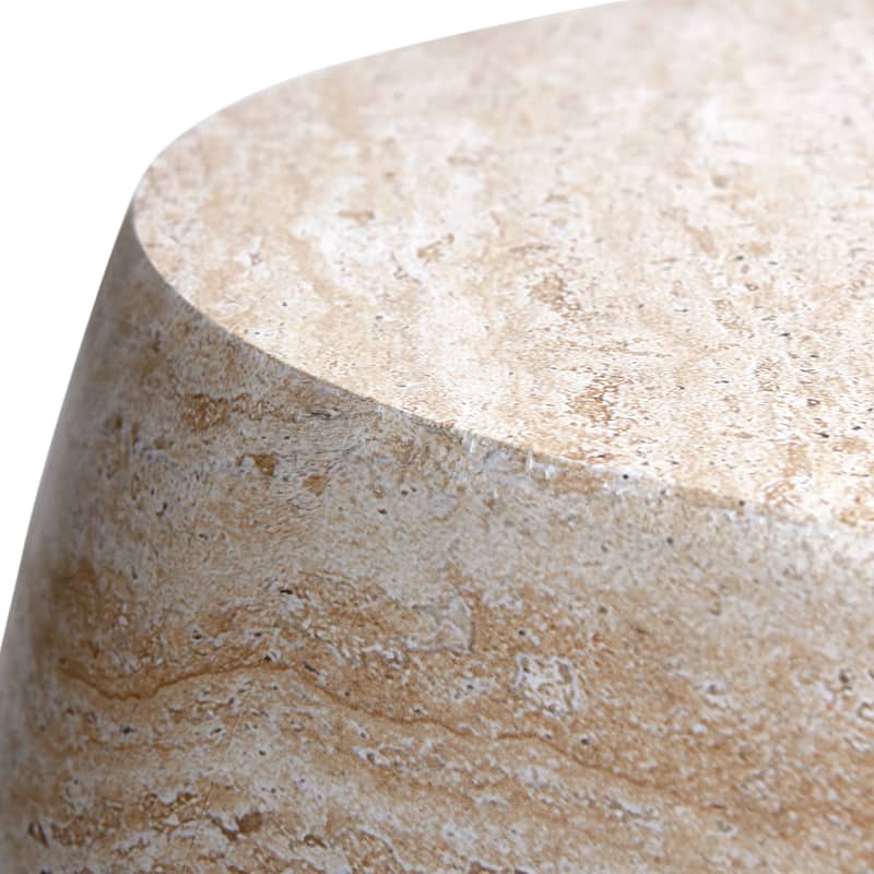 Oval Travertine Stone Finish Italian Design MgO Side Accent Table - 17.1"x25"x20.5"