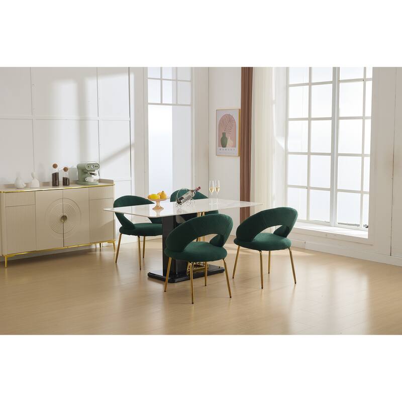 Teddy Fabric Kitchen Chair with Curved Backrest and Metal Legs for Kitchen